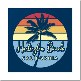 Huntington Beach California Retro Sunset Posters and Art